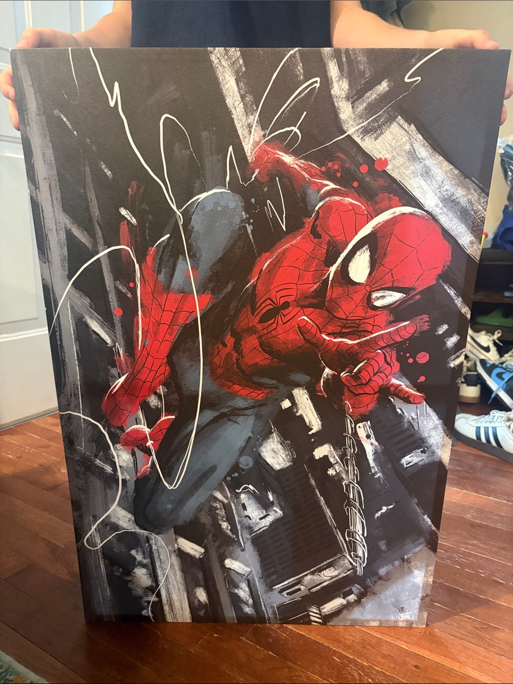 Spiderman Red, Black & White Action Canvas Wall Art